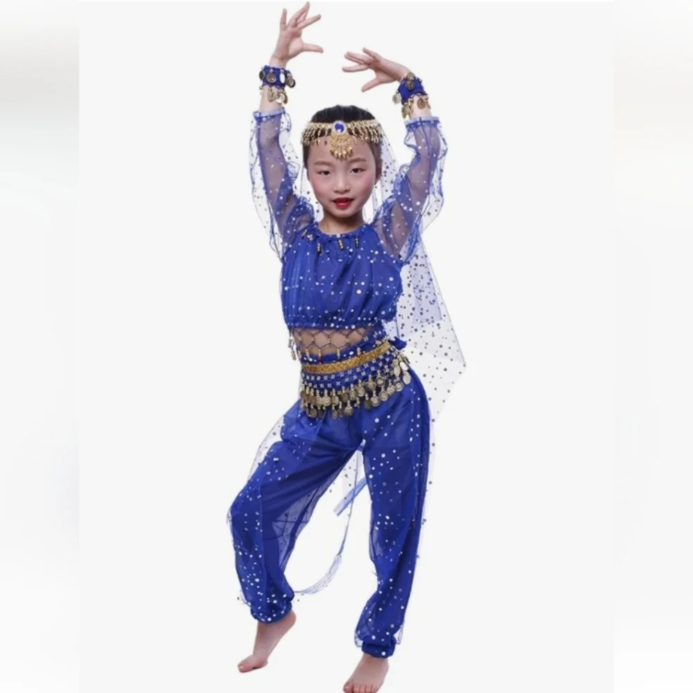 Astage Kids Girls Indian Belly‎ Dance Costume Sequins Coin Tassel Sz S (3/5)